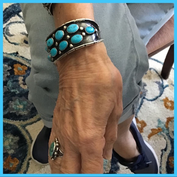 VTG PL BEGAY SHADOWBOX STERLING TURQUOISE CUFF - Picture 3 of 8